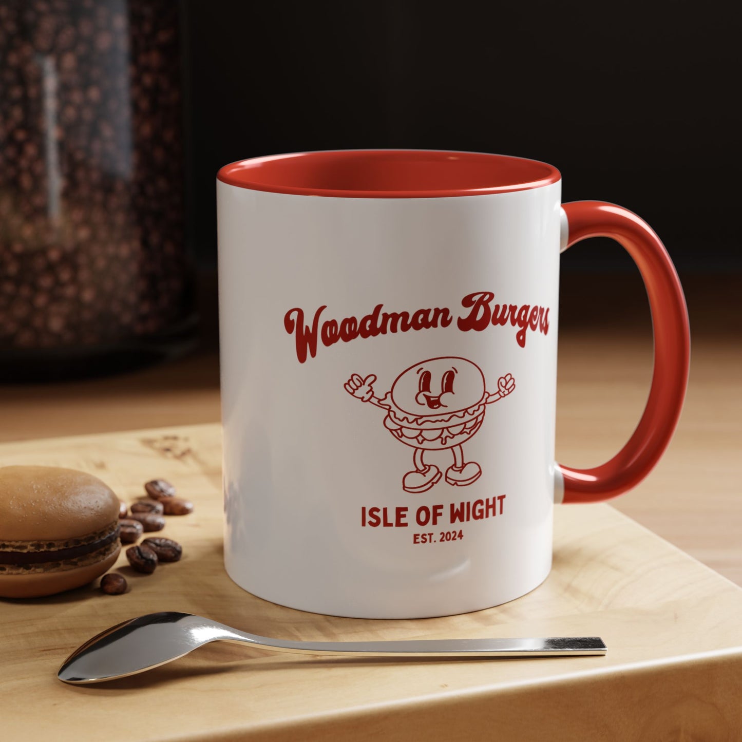 Woodman Burgers Accent Coffee Mug - Fun & Whimsical Drinkware for Food Lovers